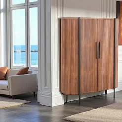 Buffet haut 2 portes côtés arrondis bois naturel TRANI
