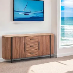 Buffet haut 2 portes côtés arrondis bois naturel TRANI