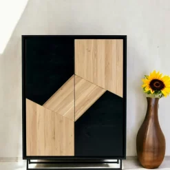 Buffet haut bois noir et blanc ANINA