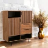 Buffet haut design teck recyclé intérieur noir FANO