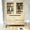 Buffet haut en chêne massif blanc éclairage led PALERME