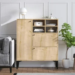 Buffet haut moderne effet chêne - 4 niches JENA