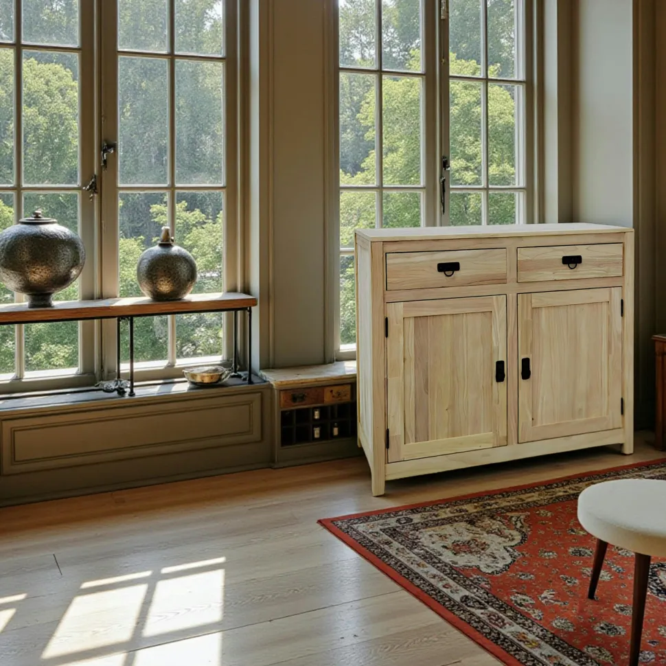 Buffet Hévéa 2 portes, 2 tiroirs, 100x45x90cm GALA