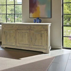Buffet long 3 portes hévéa 150x45x80cm TRADITION