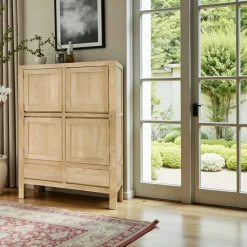 Buffet moderne 4 portes 2 tiroirs hévéa 120x150cm OLGA