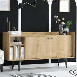Buffet moderne 2 portes avec niches rangement - effet chêne JENA