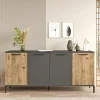Buffet moderne 4 portes effet bois et anthracite JENA