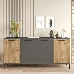 Buffet moderne 4 portes effet bois et anthracite JENA