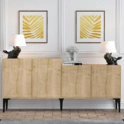 Buffet moderne 4 portes effet chêne - 2 niveaux JENA