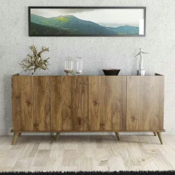 Buffet moderne 4 portes effet noyer, rebords hauts UMEA