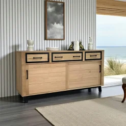 Buffet moderne bois clair - 4 portes, 3 tiroirs GRADO
