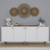Buffet salle à manger blanc avec plateau effet noyer VAREN