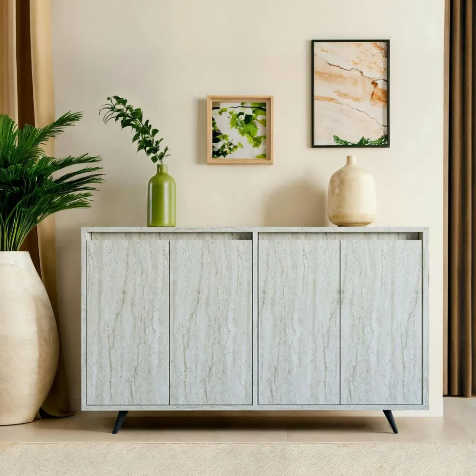 Buffet scandinave bicolore, 4 portes blanches JENA
