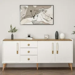 Buffet scandinave blanc et effet bois avec 3 tiroirs MARFA