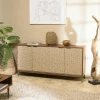 Buffet vintage manguier 4 portes motifs losanges pieds métal doré KANHA