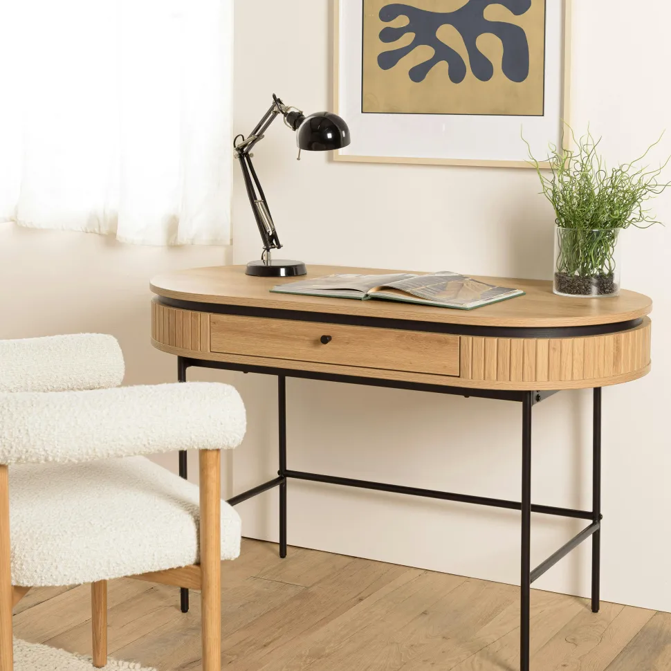 Bureau 1 tiroir bords arrondis décor strié JINAN
