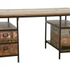 Bureau 3 tiroirs, 2 niches ouvertes en Hévéa recyclé coloré et métal 150x75x75cm LOFT COLORS