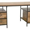 Bureau 3 tiroirs, 2 niches ouvertes en Hévéa recyclé naturel et métal 150x75x75cm LOFT