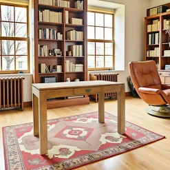 Bureau bois exotique hévéa 1 tiroir 120cm HELENA