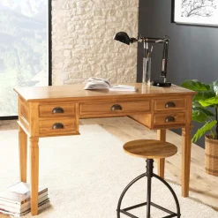 Bureau colonial 5 tiroirs Teck Miel 120cm BISHO