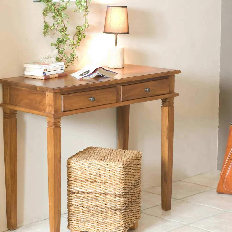 Bureau console colonial Teck Miel 90cm BISHO