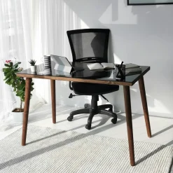Bureau en bois foncé et verre noir - style moderne ANZIO