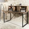 Bureau en Teck recyclé et métal noir 2 tiroirs et partie supérieure avec 7 niches 140x70x113cm SWING