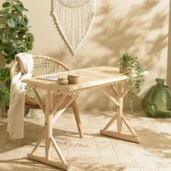 Bureau exotique rondins de teck naturel MANAK