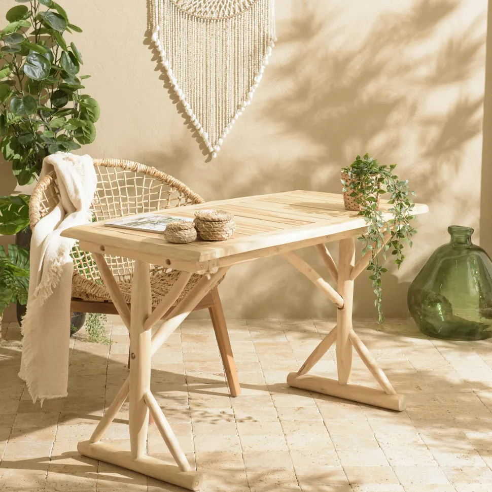 Bureau exotique rondins de teck naturel MANAK