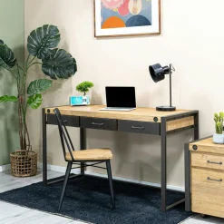 Bureau Inspiration Indus' en Acacia et Métal 3 tiroirs métal 140x60x78,5cm BROOKLYN