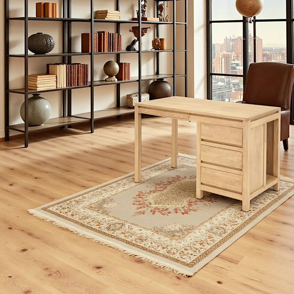Bureau moderne 3 tiroirs hévéa 120x60x76cm OLGA