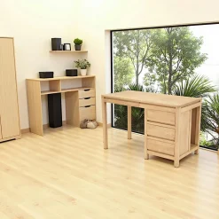 Bureau multimédia Hévéa 3 tiroirs, 1 tablette coulissante, 1 niche 120x80x75cm OLGA