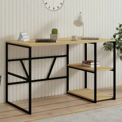 Bureau noir avec rangement - finition effet chêne JENA