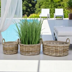 Cache-pot bas en rotin (lot de 2)