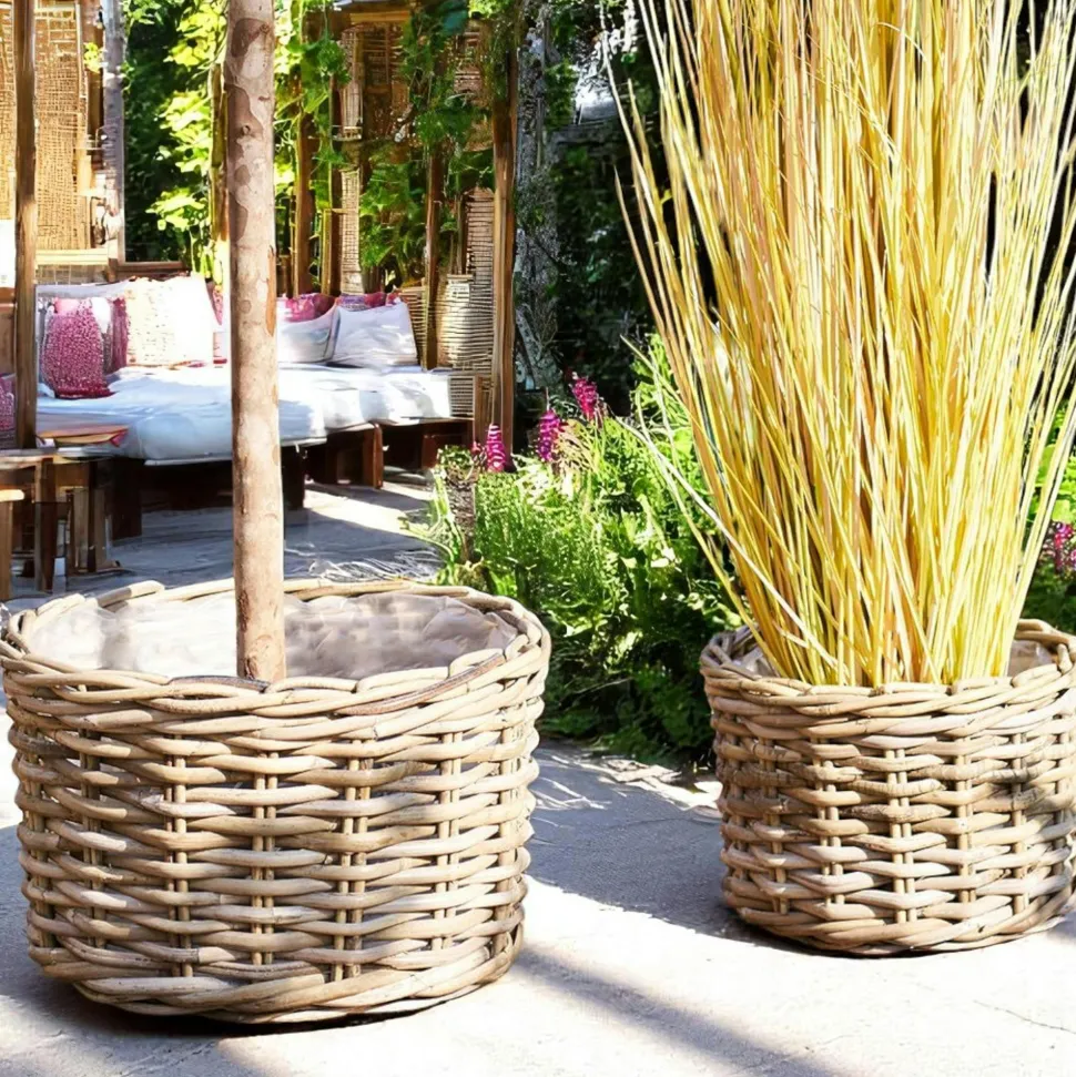 Cache-pot bas pour grandes plantes, en rotin (lot de 2)