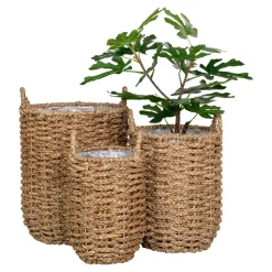 Cache-pot en jonc de mer avec anses (lot de 3)