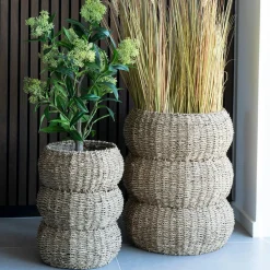 Cache-pot en jonc de mer pour grandes plantes, forme ronde (lot de 2)