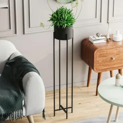 Cache-pot sur pied en métal noir – style moderne, 108 cm
