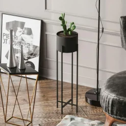 Cache-pot sur pied en métal noir – style moderne, 78 cm