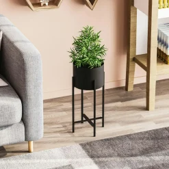 Cache-pot sur pied en métal noir – style moderne, 78 cm