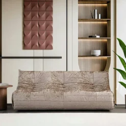 Canapé 3 places beige en tissu plissé 210 cm ARVEN