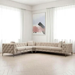 Canapé 2 places beige en velours capitonné DOVER