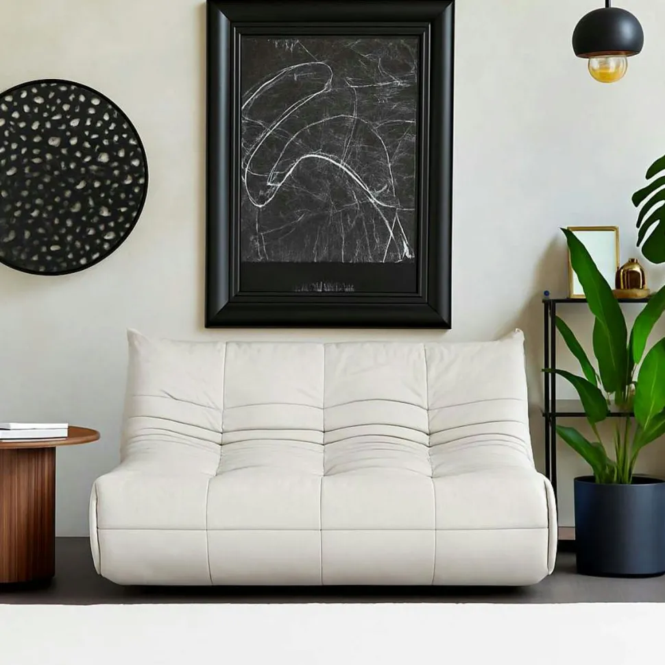 Canapé 2 places blanc en tissu plissé 145 cm ARVEN