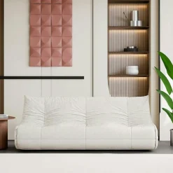 Canapé 3 places blanc en tissu plissé 210 cm ARVEN