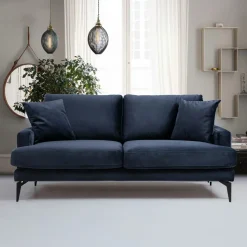 Canapé 2 places bleu en tissu velours 175 cm SEATTLE