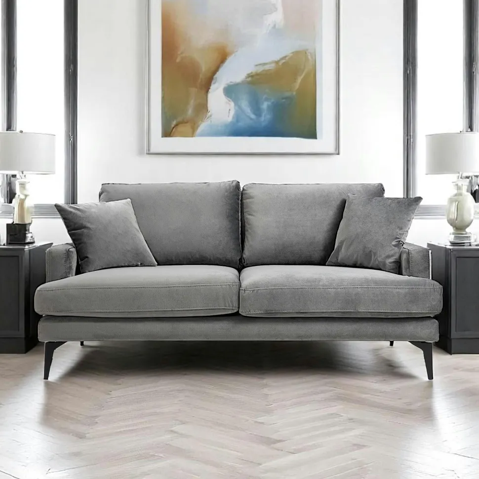 Canapé 2 places bleu en tissu velours 175 cm SEATTLE