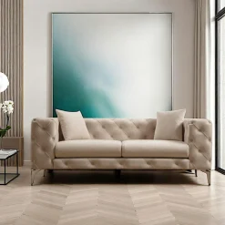 Canapé 3 places bleu nuit en velours capitonné DOVER