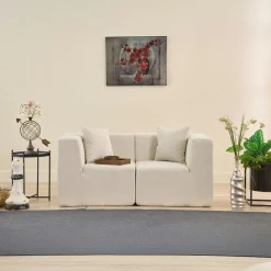 Canapé 2 places compact blanc tissu chenille PLOVIA