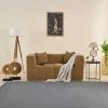 Canapé 2 places compact marron tissu chenille PLOVIA