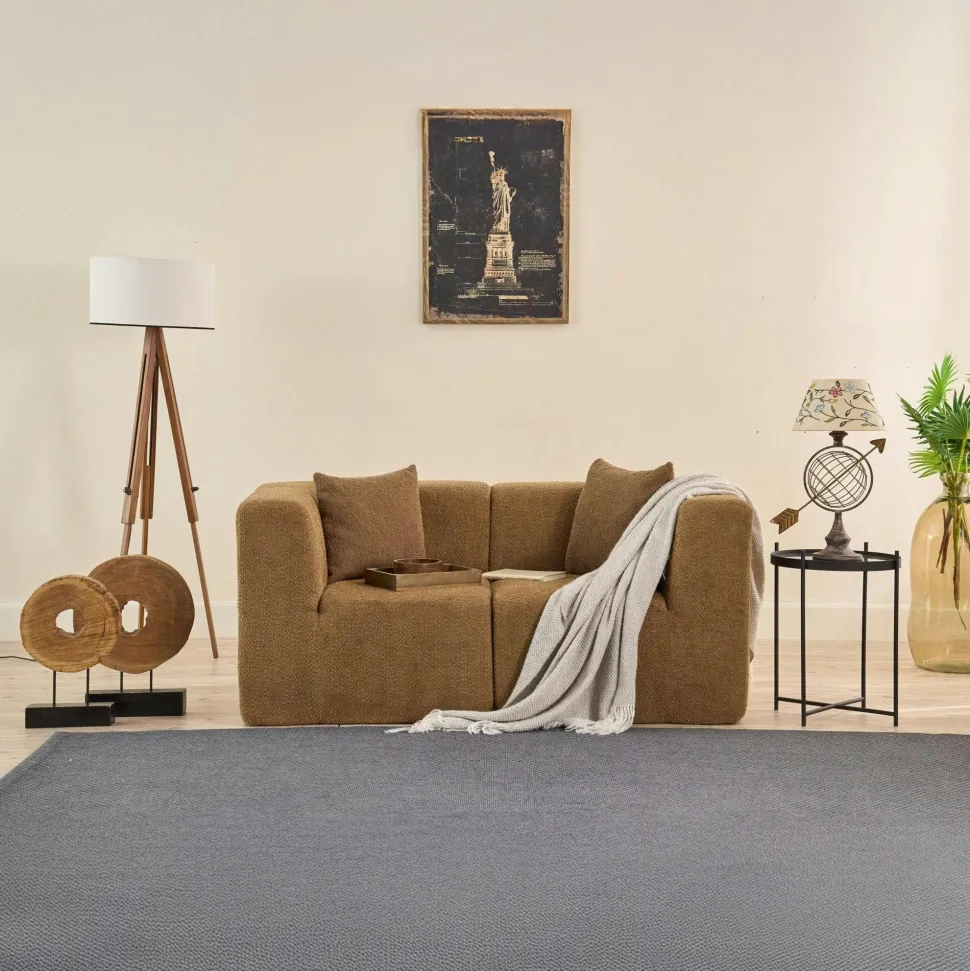 Canapé 2 places compact marron tissu chenille PLOVIA